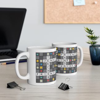 Plain White Handled Crossword Mug. Personalised. Feature Image.